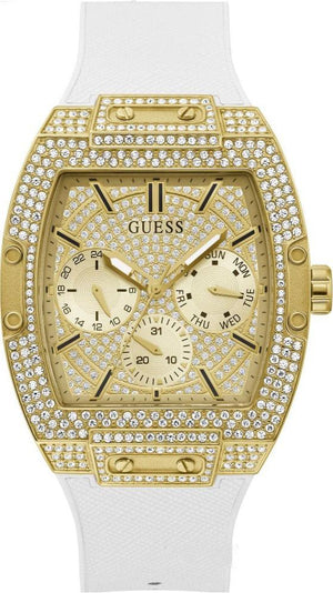 Guess Phoenix Multifunction Quartz Gold Dial White Silicon Strap Watch For Men - GW0048G3 Authentic Buy Shop Now