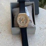 Guess Princess Crystals Gold Dial Black Silicone Strap Watch For Women - GW0439L2 Authentic Buy Shop Now