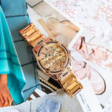 Guess Queen Multifunction Rose Gold Dial Rose Gold Steel Strap Watch For Women - GW0464L3 Authentic Buy Shop Now