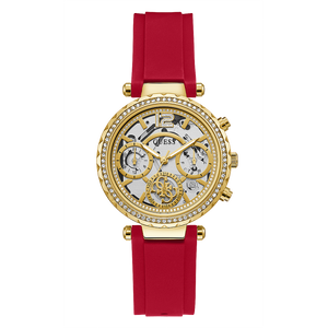 Guess Solstice Diamonds Gold Dial Red Rubber Strap Watch for Women - GW0484L1 Authentic Buy Shop Now