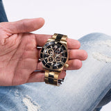 Guess Axle Multifunction Black Dial Gold Steel Strap Watch For Men - GW0488G2 Authentic Buy Shop Now