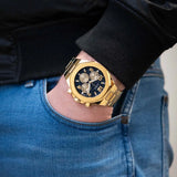 Guess Empire Quartz Black Dial Gold Steel Strap Watch For Men - GW0489G2 Authentic Buy Shop Now