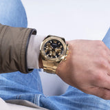 Guess Empire Quartz Black Dial Gold Steel Strap Watch For Men - GW0489G2 Authentic Buy Shop Now
