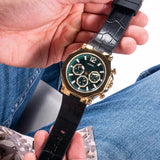 Guess Edge Chronograph Green Dial Black Leather Strap Watch For Men - GW0492G3 Authentic Buy Shop Now