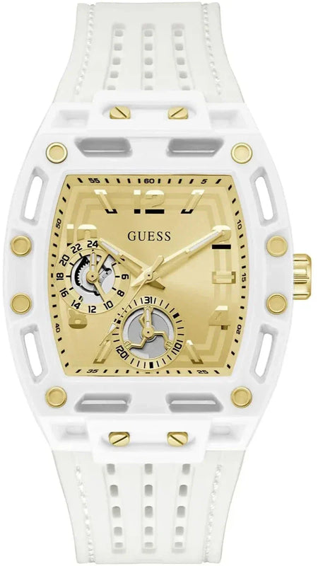 Guess Phoenix Analog Gold Dial White Silicone Strap Watch For Men - GW0499G5 Authentic Buy Shop Now