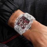 Guess Phoenix Quartz Burgundy Dial Transparent Silicone Strap Watch For Men - GW0499G9 Authentic Buy Shop Now