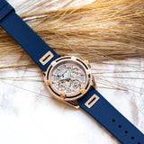 Guess Queen Quartz Crystals Rose Gold Dial Blue Silicone Strap Watch For Women - GW0536L5 Authentic Buy Shop Now
