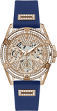 Guess Queen Quartz Crystals Rose Gold Dial Blue Silicone Strap Watch For Women - GW0536L5 Authentic Buy Shop Now