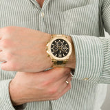Guess Edge Chronograph Black Dial Gold Steel Strap Watch For Men - GW0539G2 Authentic Buy Shop Now