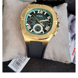 Guess Headliner Multifunction Green Dial Black Silicone Strap Watch For Men - GW0571G3 Authentic Buy Shop Now