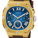 Guess Headline Chronograph Blue Dial Brown Silicone Strap Watch For Men - GW0571G5 Authentic Buy Shop Now