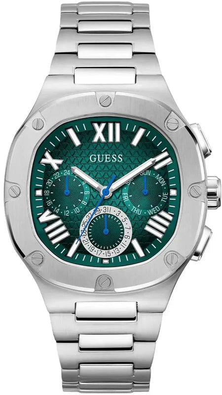 Guess Headline Quartz Green Dial Silver Steel Strap Watch For Men - GW0572G6 Authentic Buy Shop Now