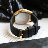 Guess Cubed Analog Gold Dial Black Silicone Strap Watch For Women - GW0665L1 Authentic Buy Shop Now