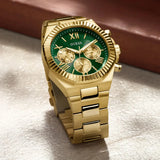 Guess Equity Analog Green Dial Gold Steel Strap Watch For Men - GW0703G2 Authentic Buy Shop Now