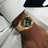 Guess Equity Analog Green Dial Gold Steel Strap Watch For Men - GW0703G2 Authentic Buy Shop Now