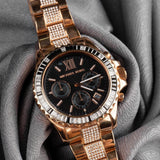 Michael Kors Everest Chronograph Black Dial Rose Gold Steel Strap Watch For Women - MK5875 Authentic Buy Shop Now