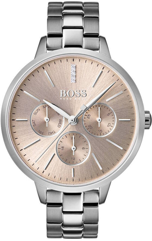 Hugo Boss Symphony Red Gold Dial Silver Steel Strap Watch for Women- 1502421 Authentic Buy Shop Now