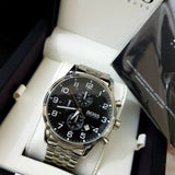 Hugo Boss Aeroliner Chronograph Black Dial Silver Steel Strap Watch For Men - 1512446 Authentic Buy Shop Now