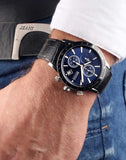 Hugo Boss Rafale Chronograph Quartz Blue Dial Black Leather Strap Watch For Men - HB1513391 Authentic Buy Shop Now