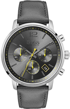 Hugo Boss Attitude Grey Dial Grey Leather Strap Watch for Men - 1513658 Authentic Buy Shop Now