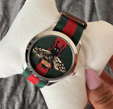 Gucci Le Marche des Merveilles Red & Green Dial Red & Green Nylon Strap Unisex Watch - YA1264060 Authentic Buy Shop Now