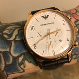 Emporio Armani Beta Chronograph White Dial Brown Leather Strap Watch For Men - AR1916 Authentic Buy Shop Now