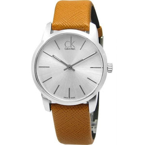 Calvin Klein City Silver Dial Light Brown Leather Strap Watch For Women- K2G23120 Authentic Buy Shop Now