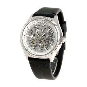 Emporio Armani Meccanico White Skeleton Dial Black Leather Strap Watch For Men - AR60003 Authentic Buy Shop Now
