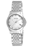 Gucci G Timeless Diamonds Mother of Pearl Dial Silver Steel Strap Watch For Women - YA126504 Authentic Buy Shop Now