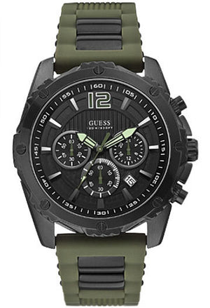 Guess Sport Chronograph Black Dial Green Silicone Strap Watch for Men - W0167G4 Authentic Buy Shop Now
