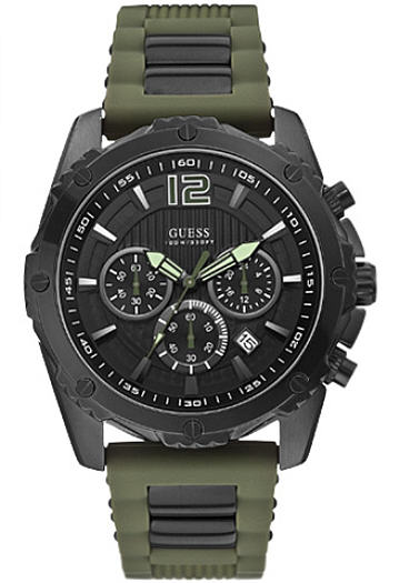 Guess Sport Chronograph Black Dial Green Silicone Strap Watch for Men - W0167G4 Authentic Buy Shop Now