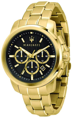 Maserati Successo 44mm Black Dial Gold Stainless Steel Strap Watch For Men - R8873621013 Authentic Buy Shop Now