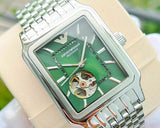 Emporio Armani Meccanico Automatic Green Dial Silver Steel Strap Watch For Men - AR60067 Authentic Buy Shop Now