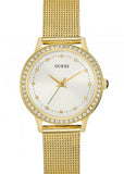Guess Chelsea Crystals Mother of Pearl White Dial Gold Mesh Bracelet Watch For Women - W0647L7 Authentic Buy Shop Now