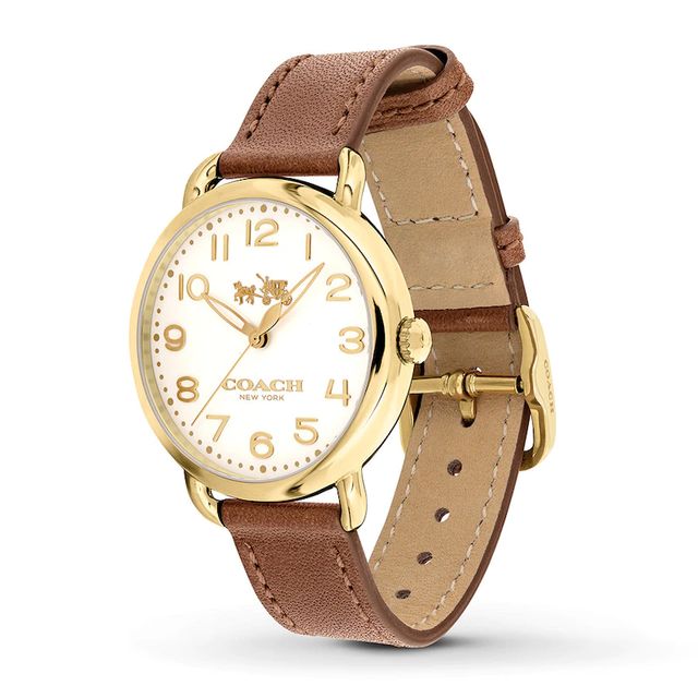 Coach Delancey White Dial Brown Leather Strap Watch for Women - 14502715 Authentic Buy Shop Now