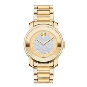Movado Bold Pave Gold Dial Gold Steel Strap Watch For Women - 3600255 Authentic Buy Shop Now