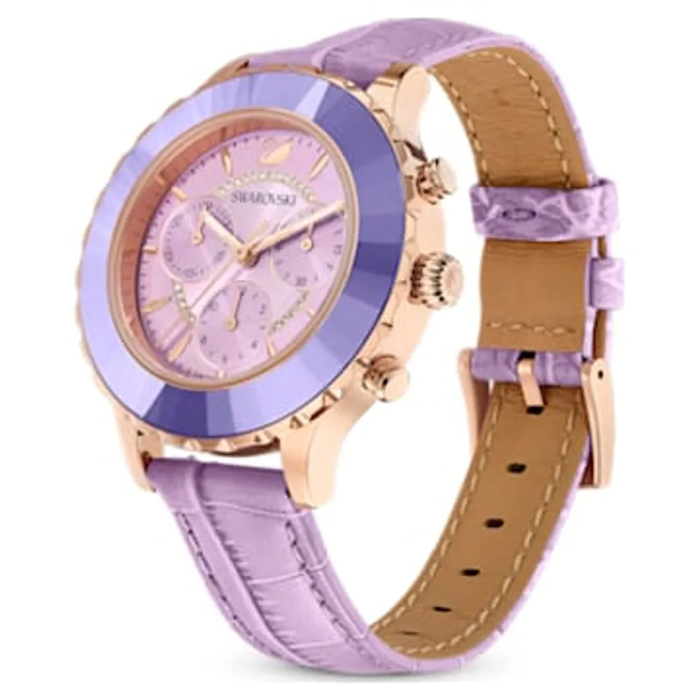 Swarovski Octea Lux Chrono Pink Dial Pink Leather Strap Watch for Women - 5452501 Authentic Buy Shop Now