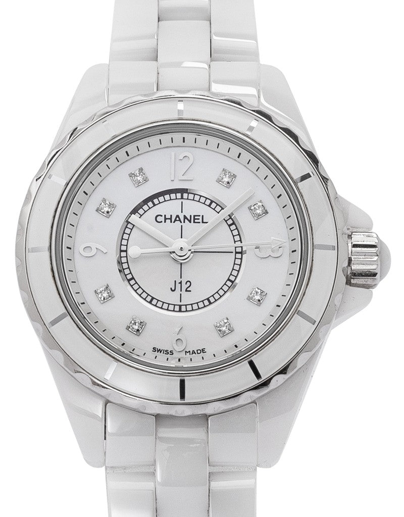 Chanel J12 Diamonds Quartz Mother of Pearl White Dial White Steel Strap Watch for Women - J12 H2570 Authentic Buy Shop Now