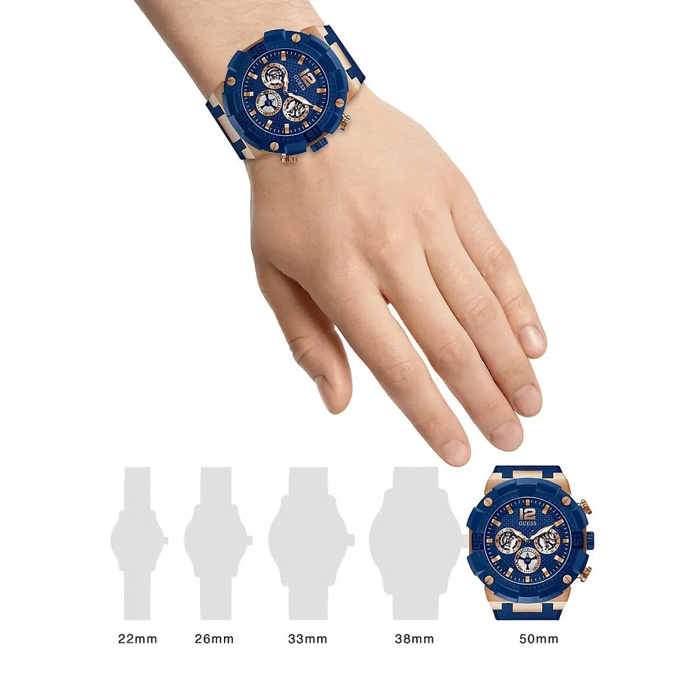 Guess Navigator Chronograph Blue Dial Blue Rubber Strap Watch for Men - GW0264G4 Authentic Buy Shop Now