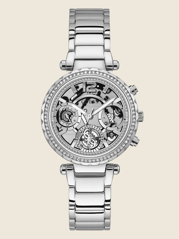 Guess Solstice Diamonds Silver Dial Silver Steel Strap Watch for Women - GW0403L1 Authentic Buy Shop Now