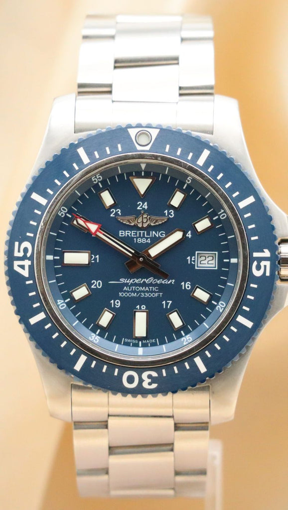 Breitling Superocean 44mm Special Blue Dial Silver Steel Strap Watch for Men - Y17393161C1A1 Authentic Buy Shop Now