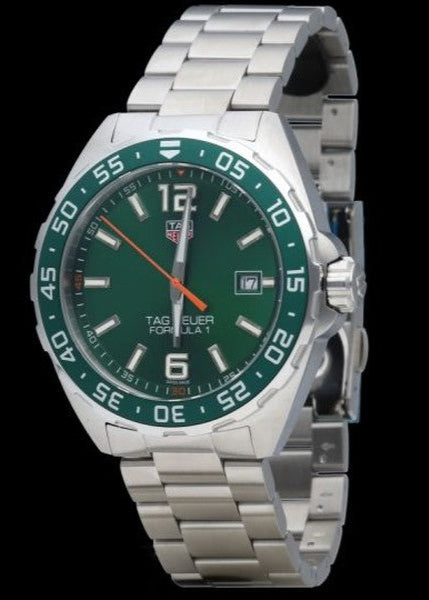 Tag Heuer Formula 1 Quartz Green Dial Silver Steel Strap Watch for Men - WAZ1017.BA0842 Authentic Buy Shop Now