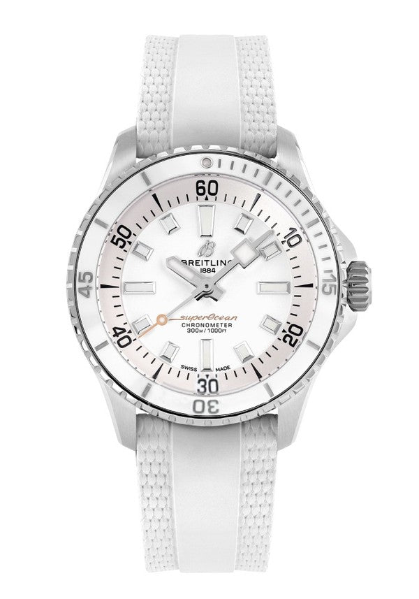 Breitling Superocean Automatic 36 White Dial White Rubber Strap Watch for Men - A17377211A1S1 Authentic Buy Shop Now