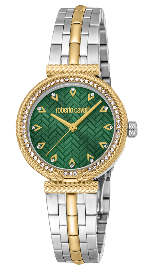 Just Cavalli Chiarezza Snake Core Green Dial Two Tone Steel Strap Watch for Women - RC5L078M0065 Authentic Buy Shop Now