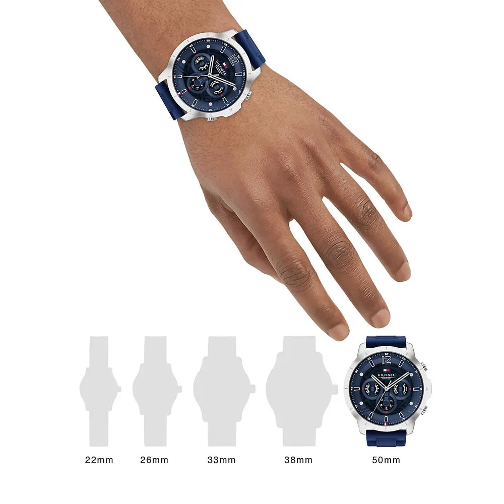 Tommy Hilfiger Luca Chronograph Blue Dial Blue Silicone Strap Watch For Men - 1710489 Authentic Buy Shop Now