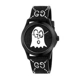Gucci G Timeless Ghost Black Dial Black Leather Strap Watch For Men - YA1264018 Authentic Buy Shop Now