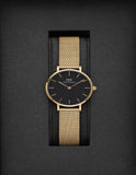 Daniel Wellington Classic Petite Black Dial Gold Mesh Bracelet Watch For Women - DW00100347 Authentic Buy Shop Now
