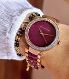 Michael Kors Parker Maroon Dial Two Tone Steel Strap Watch for Women - MK6412 Authentic Buy Shop Now