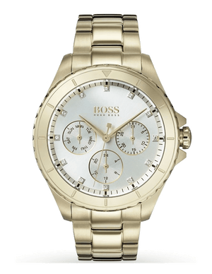 Hugo Boss Premiere White Dial Gold Steel Strap Watch for Women - 1502445 Authentic Buy Shop Now