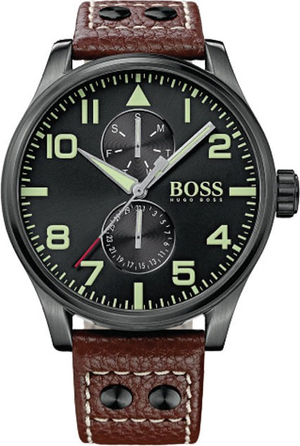 Hugo Boss Aeroliner Maxx Black Dial Brown Leather Strap Watch For Men - 1513079 Authentic Buy Shop Now